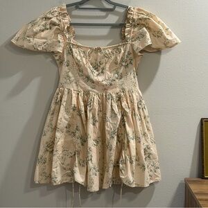 SELKIE Anthropologie NWT Medium Romantic Floral Mini Dress Ruched Spring Summer